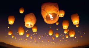 Lanterns up in the sky at Light up Winter Cromwell